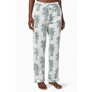 Desmond & Dempsey Howie Pineapple Long Cotton Pajama Pants White Green S